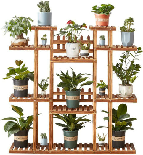 Indoor plant shelf, plant rack, wooden ladder multitier